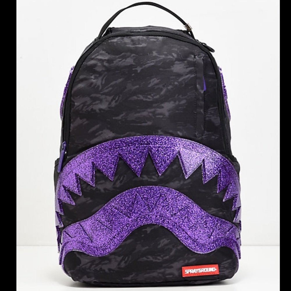 Purple Glitter Shark Sprayground Backpack NWT